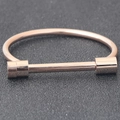 Elegant 4mm rose gold stainless steel horseshoe bangle with polished U-shaped shackle clasp - Rose Gold