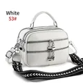 White multi-layer crossbody bag with wide woven strap and lychee texture finish - White