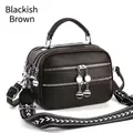 Black brown crossbody bag with three zippers and ethnic style woven strap - Black-Brown