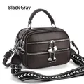 Black grey pebbled leather crossbody bag with triple zipper and woven strap - Dark Grey