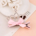 Pink ribbon bow hair clip with crystal crown detail for kids and girls - Pink