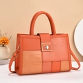 Sac à main chic bicolore à motif crocodile orange avec bandoulière réglable - Rouge Orangé