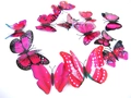 Detail of colorful double-layer 3D butterfly wall stickers in pink and red tones - 12Pcs/Double Layer Magnet / Fuschia