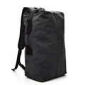 Mochila de viaje de lona gris oscuro con parte superior enrollada y correas negras - Negro Pequeño