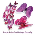 3D double-layered purple butterfly wall stickers for creative home and bedroom decoration - 12Pcs/Double Layer Magnet / Purple