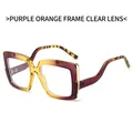 Square eyewear with purple-orange gradient frames and tortoiseshell temples - Purple Yellow Frame Clear Lens