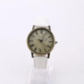 Vintage bronze quartz watch with white leather strap and roman numeral dial - White
