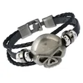 Pulsera multicapa de cuero para hombre con calavera de plata antigua y cuentas de metal - Estilo C (Calavera grande retro)