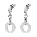 Boucles d'oreilles minimalistes en acier inoxydable avec anneau en céramique blanche - Blanc