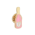 Cute Japanese enamel pin featuring a pink champagne bottle with golden lightning shield badge - Pink Lightning Bottle
