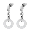 Orecchini pendenti da 16mm in acciaio inossidabile con ceramica bianca tonda da donna - Bianco
