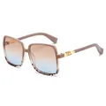 Fashionable khaki square sunglasses featuring brown to blue gradient lenses and gold accents - Khaki Frame Tea Blue Lens
