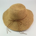 Handwoven wide brim raffia sun hat with bow detail for summer outdoor vacation - Khaki