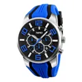 Men's outdoor sports watch with blue silicone strap and silver stainless steel case - Blue