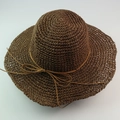 Deep brown raffia wide brim sun hat with ribbon bow decoration for summer beach travel - Coffee