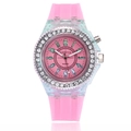 Fashionable pink LED silicone sports watch for women with rhinestone-studded bezel - Pink