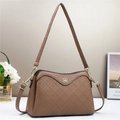 Brown leather crossbody bag with quilted rhombus pattern and gold logo detail - Khaki