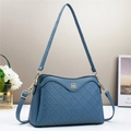 Dusty blue crossbody bag with floral embossing and adjustable strap for women - Blue