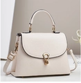 Chic cream white leather handbag with lychee texture and golden U-shaped buckle - Off-white