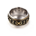 Buddhist mantra spinner ring with black matte base and gold relief on stainless steel - Black & Gold