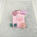 Lote de 5 pinzas para el pelo de niña con corazón, corona y orejas de felpa suaves - Serie Rosa Juego de 5 Piezas