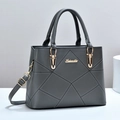 Deep grey large tote handbag with geometric quilted stitching and gold hardware - Gray