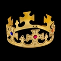 Close-up of gold king crown with colorful gemstones and royal fleur-de-lis motifs - Golden Cross Crown / One Size