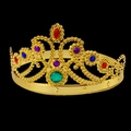 Detail of gold plastic king crown with colorful gems and embossed patterns on black background - Nine Diamond Queen Crown Gold / One Size