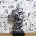 Artistic sculpture of a face covering eyes with silver metallic texture on square base - See No Evil (171013) / Silver