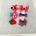 6-piece set of girls' cute hair clips with red bows and strawberry designs on cards - Mushroom Red Series 6-Piece Set