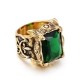 Retro punk style stainless steel gold ring featuring a large emerald-cut green gemstone - Gold Green