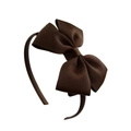 Dark brown polyester ribbed ribbon headband featuring a large double layered bow knot - Dark Brown