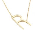 Polished golden stainless steel pendant necklace featuring bold letter R on O-chain - Style R (KN25661-K)