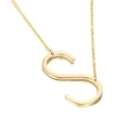 Polished gold stainless steel letter S pendant necklace with minimalist curb chain - Style S (KN25662-K)