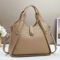 Large khaki tote bag with crocodile pattern and smooth leather texture for women - Khaki