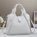 White faux crocodile leather handbag for women featuring top handles and silver hardware - White