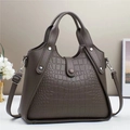 Chic dark taupe stone-patterned handbag with adjustable shoulder strap for women - Gray