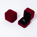 Square velvet jewelry box in burgundy with black flocked interior for ring storage - Burgundy