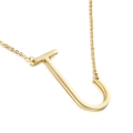Polished gold initial J letter necklace on a fine cable chain for women - Style J (KN25653-K)