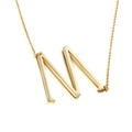 Minimalist gold titanium steel necklace featuring a large polished letter M pendant - Style M (KN25656-K)