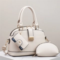 Three-piece beige crossbody handbag set with lychee texture and golden hardware - Off White