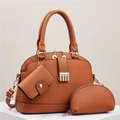 Brown three-piece handbag set with litchi texture including crossbody and small pouches - Earthy Yellow