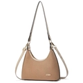 Khaki woven hobo shoulder bag with beige leather trim and adjustable crossbody strap - Khaki