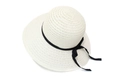 Creamy white woven straw sun hat with wide brim and a black decorative ribbon bow - M (56-58cm) / Creamy White