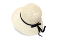 Foldable beige straw sun hat for women featuring a stylish black ribbon bow decoration - M (56-58cm) / Beige