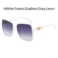 White square frame sunglasses with gradient grey lenses and gold temple accents - White Frame Gradient Grey Lens