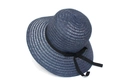 Chapeau de soleil en paille bleu marine à large bord avec ruban noir pour femmes - M (56-58cm) / Bleu Marine