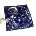 Square navy blue satin scarf featuring star and moon constellation patterns - Starry Sky