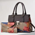 Three-piece set of vintage patchwork crossbody and tote bags for women in stylish leather - Red & Navy Blue Retro Patchwork (Style 6)