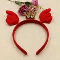 Cute red plush headband for girls with tiny golden crown and red wing decorations - Crown Wings Headband